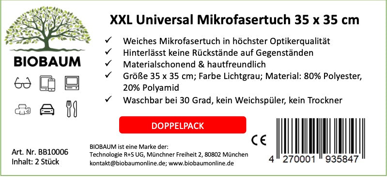 2 XXL Brillenputztuch 35x35 cm (Vorteilspack)
