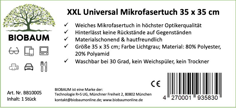 Brillenputztuch XXL 35x35 cm - Optikerqualität